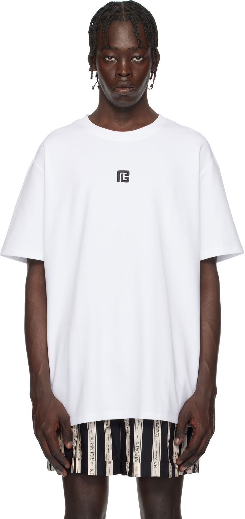 Majica kratkih rukava Balmain 'PB' Embroidered T-Shirt Bijela | EH1EG010BC87