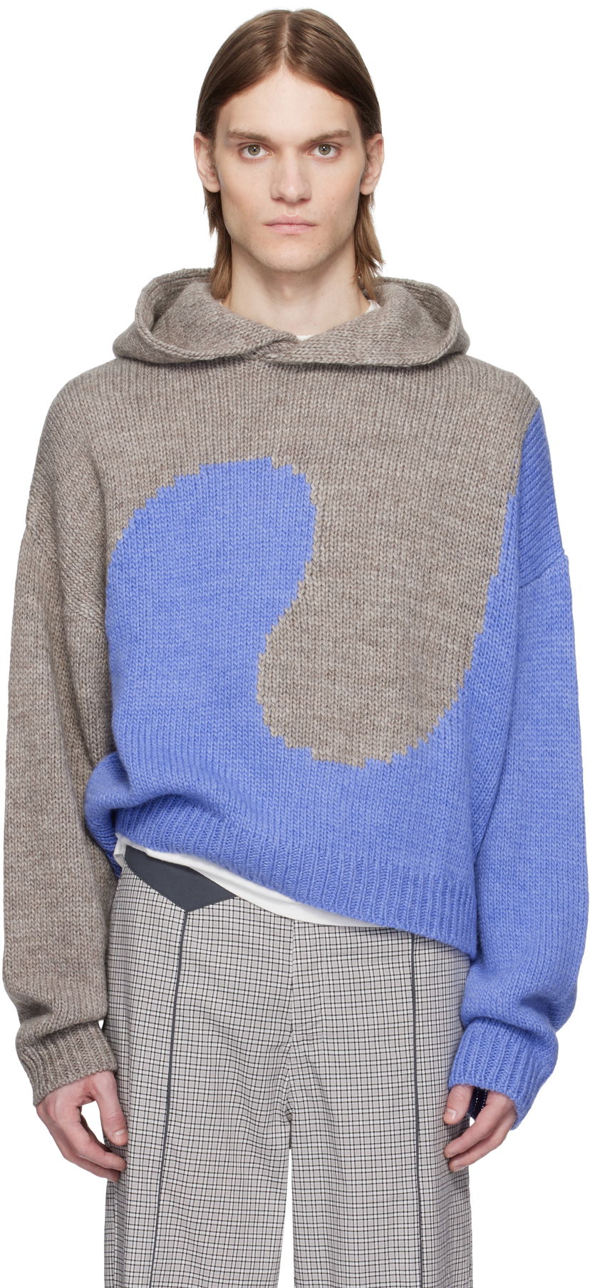 Džemper ERL ERL Bicolor Swirl Knit Hoodie Plava | ERL10N009