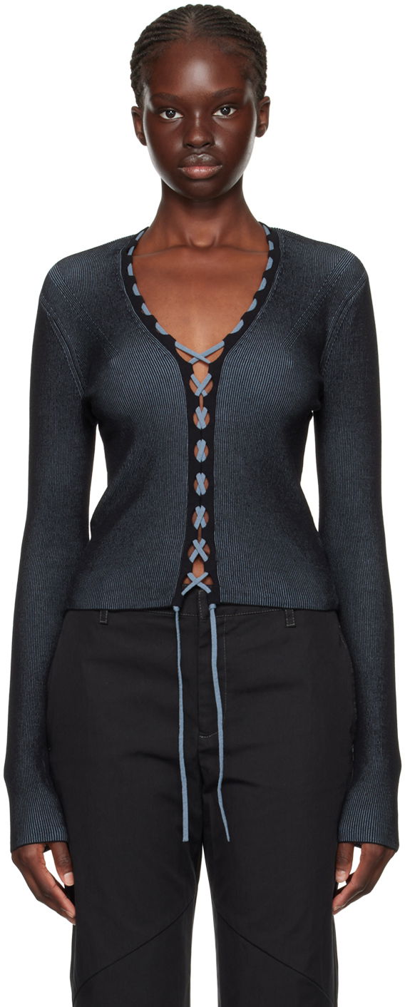 Džemper Dion Lee Lace-Up Ribbed Cardigan Crna | C7222F23
