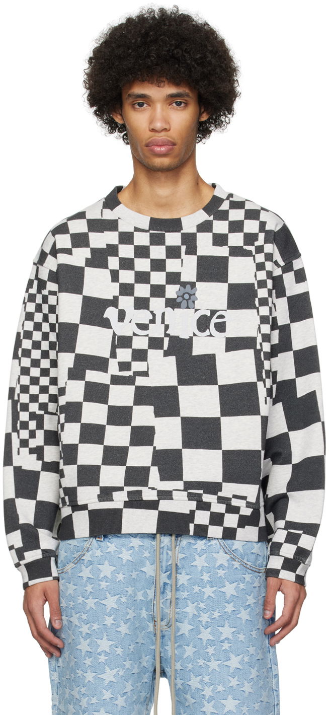 Dukserice ERL 'Venice' Checkerboard Print Sweatshirt Siva | ERL08T023