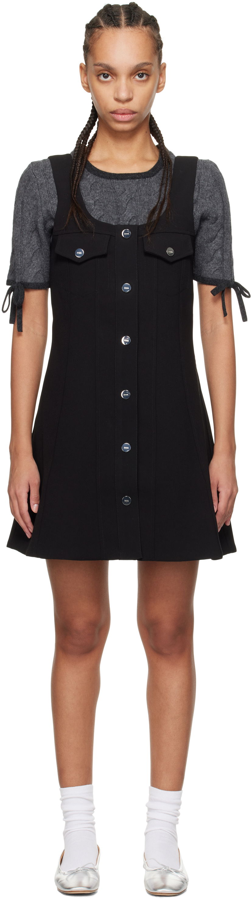 Haljina GANNI GANNI Bonded Crepe Minidress Crna | W0187