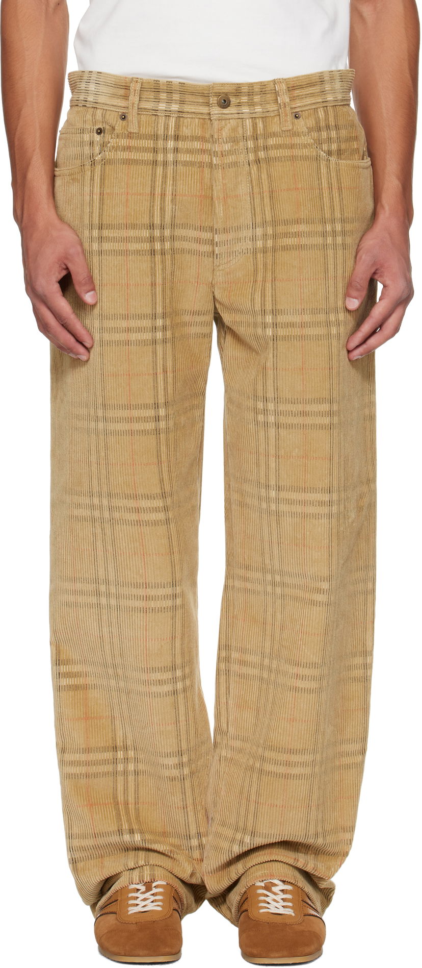 Hlače Burberry Burberry Check Corduroy Trousers Bež | 8113484