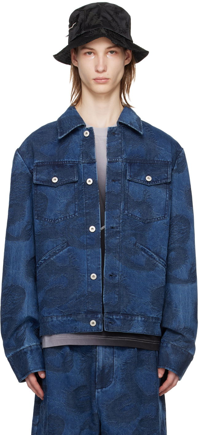 Jakna Feng Chen Wang Feng Chen Wang Dragon Print Denim Jacket Plava | FUS17JK20