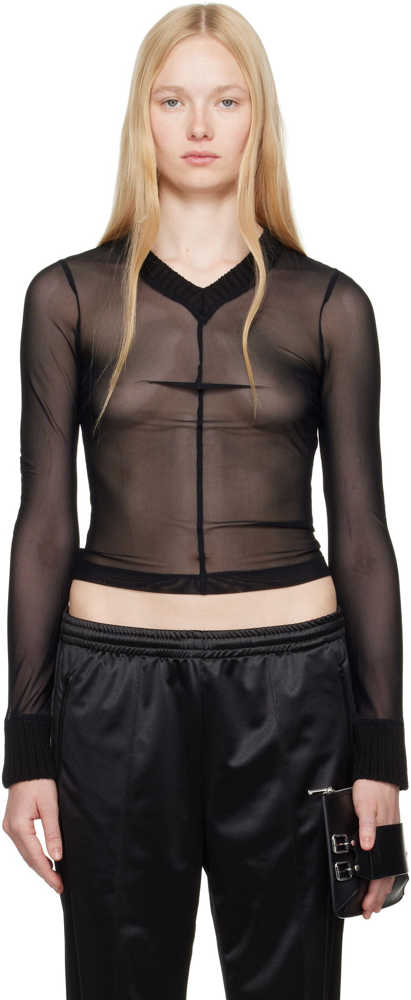 Džemper Maison Margiela MM6 Maison Margiela Elastic Jersey Mesh Long Sleeve Top Crna | S62NH0039 S24423