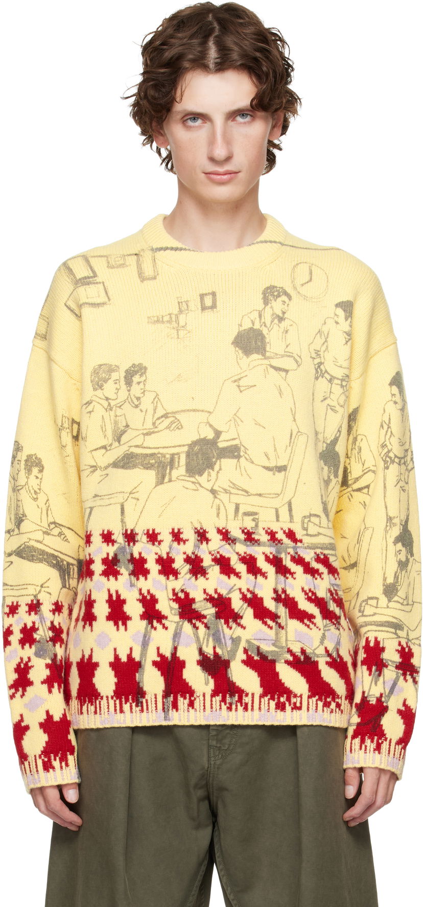 Džemper JW Anderson Jacquard Knit People Graphic with Abstract Motif Sweater Višebojno | KW1439-YN0373
