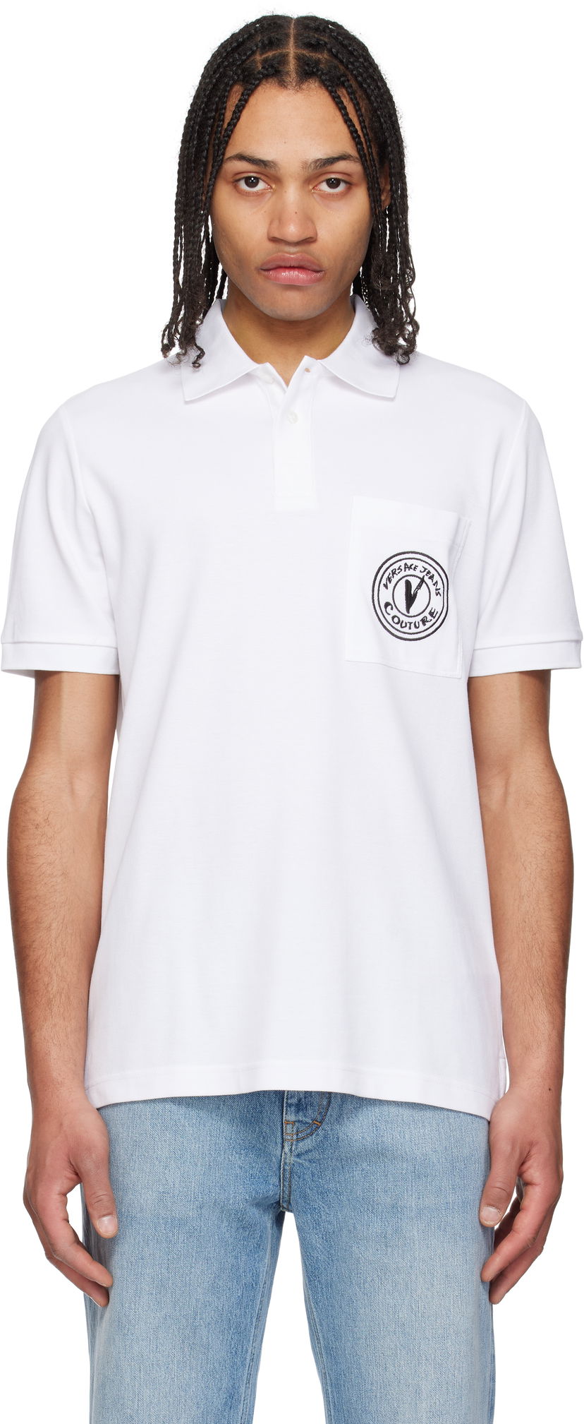Polo majica Versace Embroidered Logo Polo by Versace Jeans Couture Bijela | E78GAGT01_ECJ01T