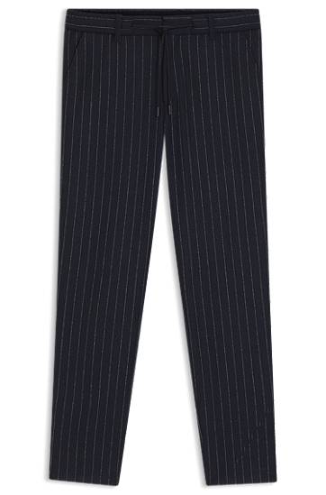 Hlače BOSS Tapered-fit Pinstripe Trousers with Drawstring in Brushed Stretch Flannel Tamnoplava | 50551518