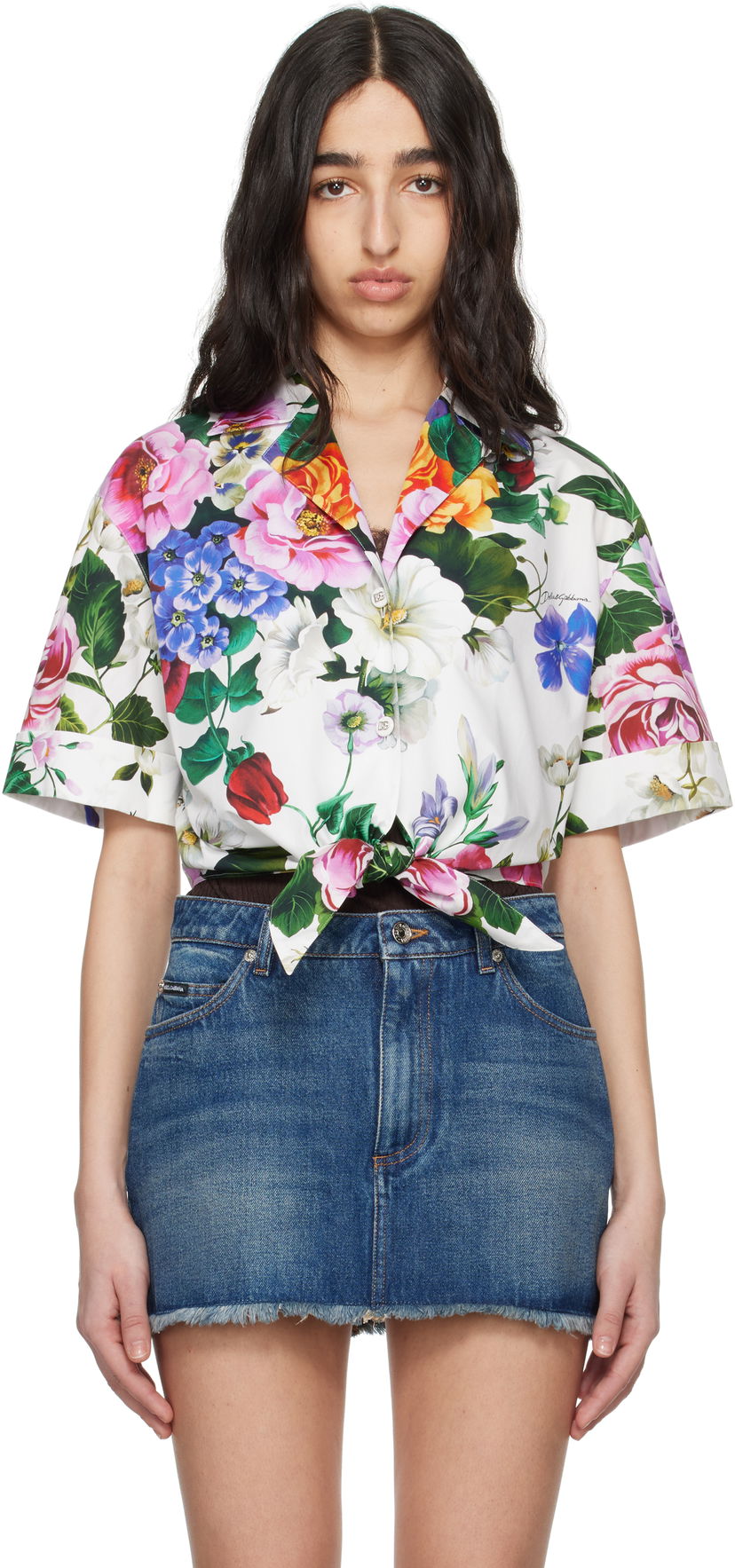 Košulja Dolce & Gabbana Dolce&Gabbana Floral Print Tie-Front Shirt Bijela | F5T30T HS5S6