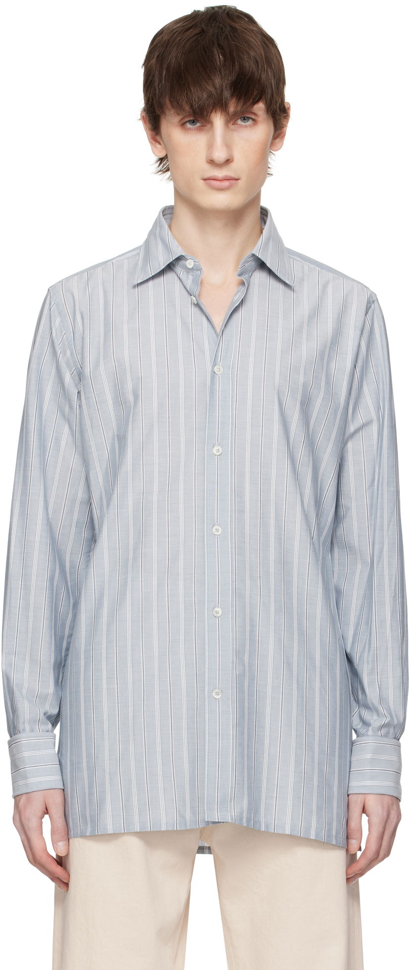 Košulja Maison Margiela Maison Margiela Striped Long-Sleeved Shirt Plava | S50DT0048 M35281