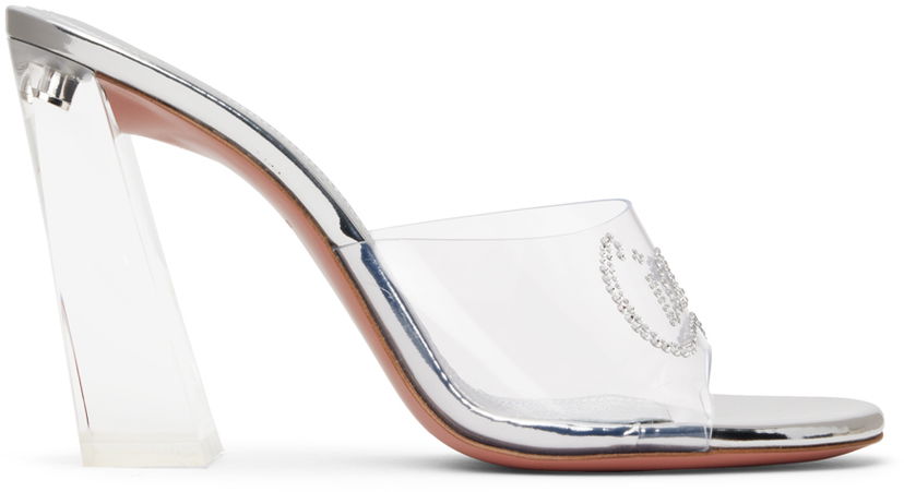 Njega cipela Amina Muaddi Amina Muaddi Bella Glass Heeled Sandals Metalik | BELLA GLASS SLIPPER BLOCK PVC