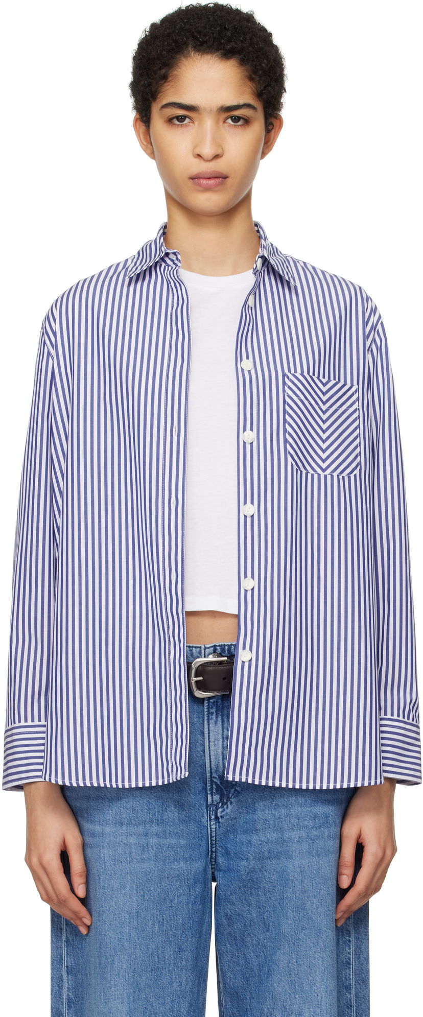 Košulja rag & bone Striped Poplin Shirt Plava | WAW22FA050ZE50