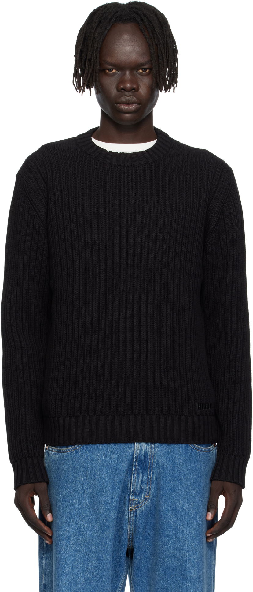 Džemper BOSS Hugo Embroidered-Logo Ribbed Knit Sweater Crna | 50546863