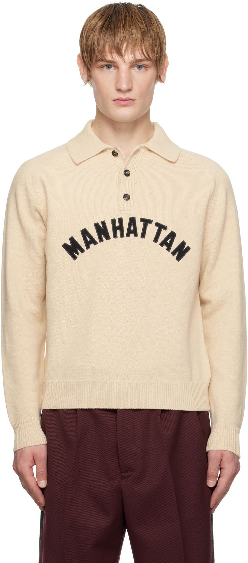 Džemper Bode Knit Polo with Embroidered Logo Bež | MRF24KT008