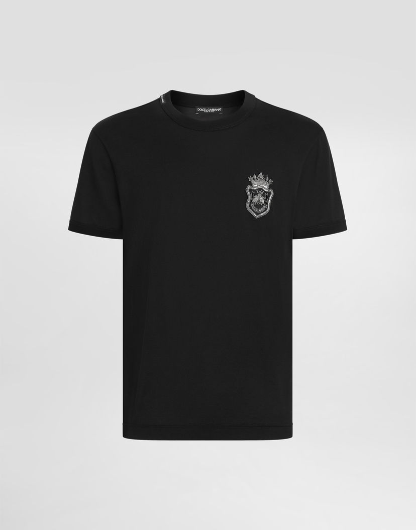 Majica kratkih rukava Dolce & Gabbana Cotton T-Shirt With Patch Crna | G8PV1ZG7O4CN0000