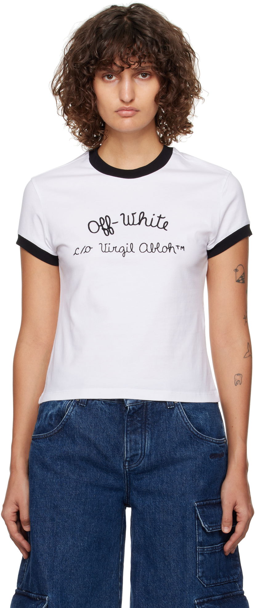 Majica kratkih rukava Off-White Embroidered Script Logo Fitted T-Shirt Bijela | OWAA112F24JER0010110