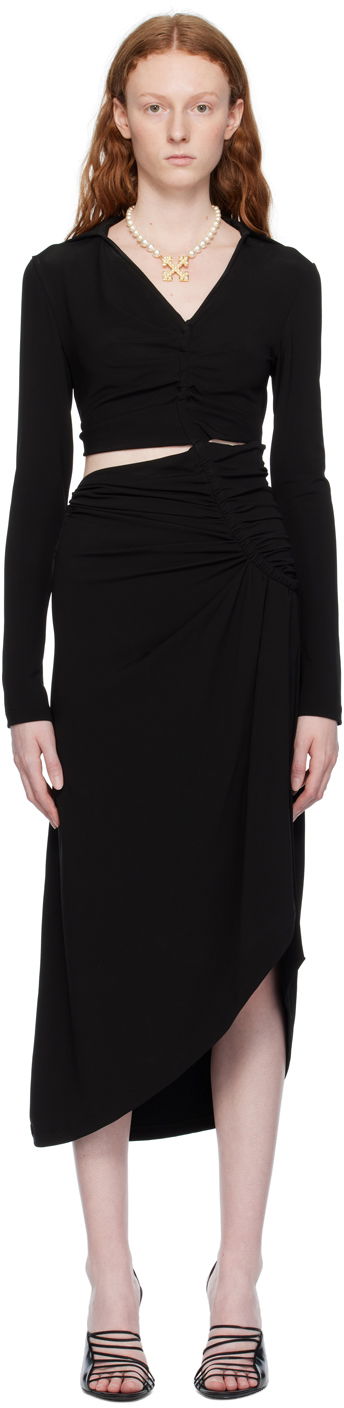 Haljina Off-White Black Ruched Midi Dress Crna | OWDB455S23FAB0011000