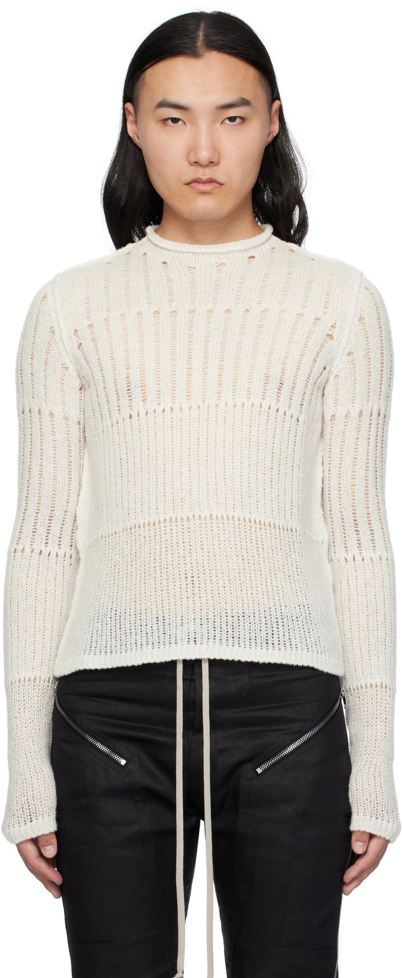 Džemper Rick Owens Rick Owens Hollywood Grid Knit Cropped Sweater Bijela | RU01E5680 KGRID