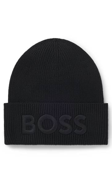 Kapica BOSS BOSS Wool-Blend Beanie with Embroidered Logo Crna | 50522449
