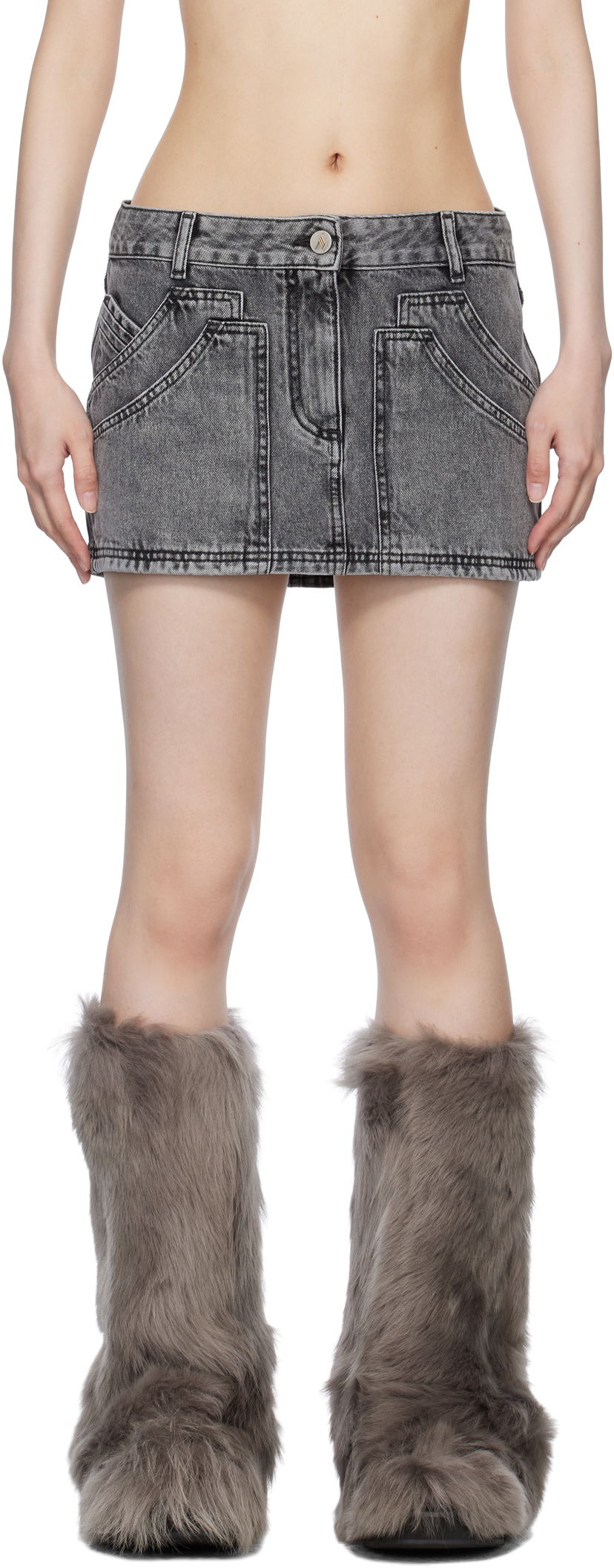 Suknja The Attico The Attico Faded Denim Miniskirt Siva | 250WCR00137 DDD104AA