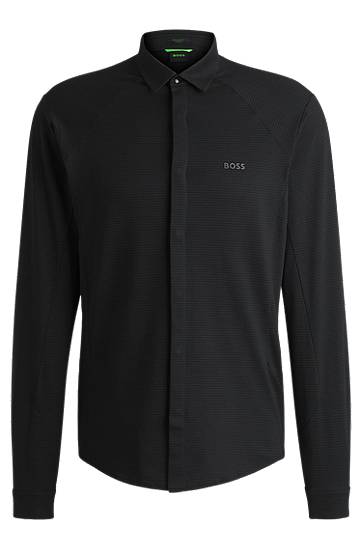 Košulja BOSS Regular-Fit Knitted Cotton Piqué Shirt Crna | 50540201