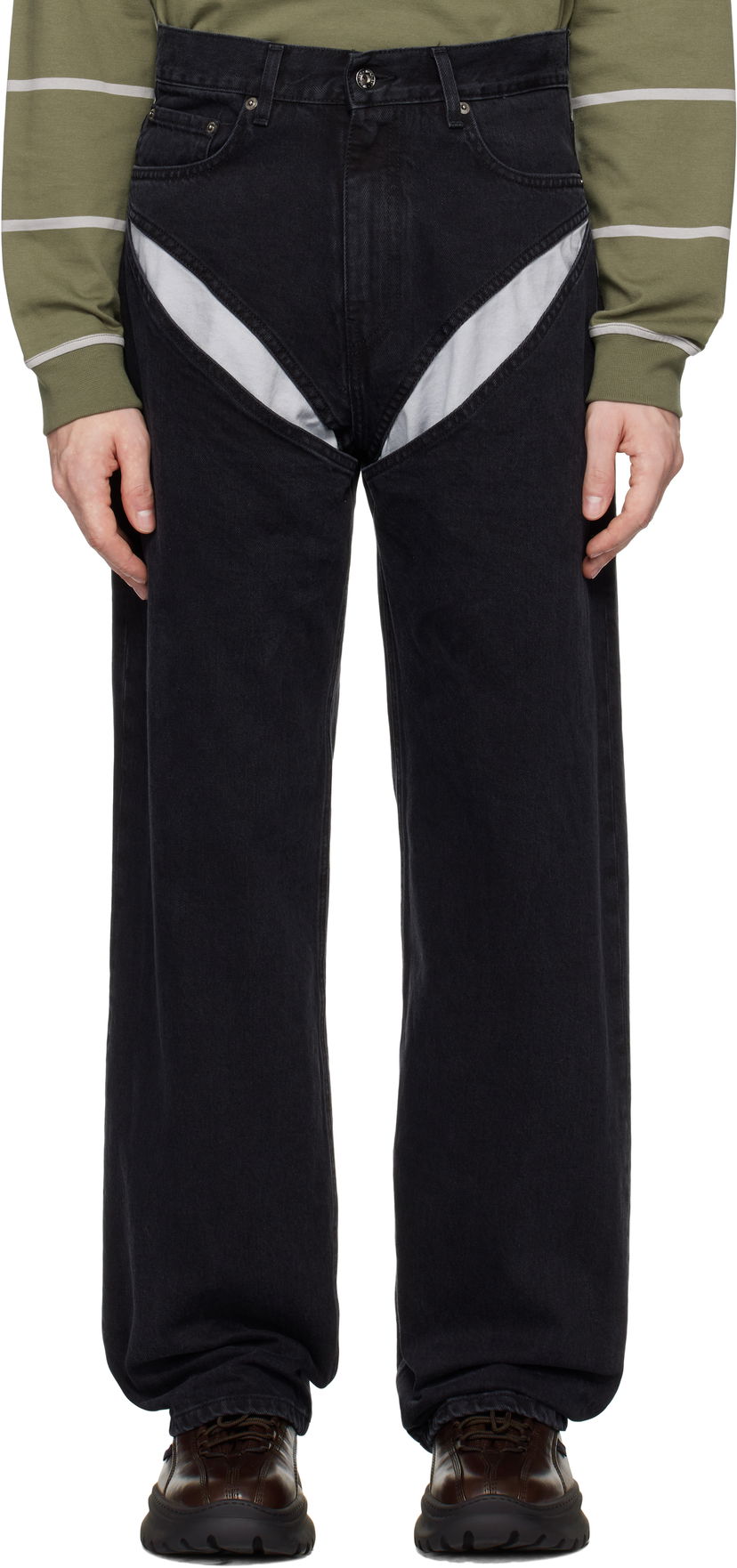 Jeans Y/PROJECT Black Cut Out Jeans Crna | 207PA006