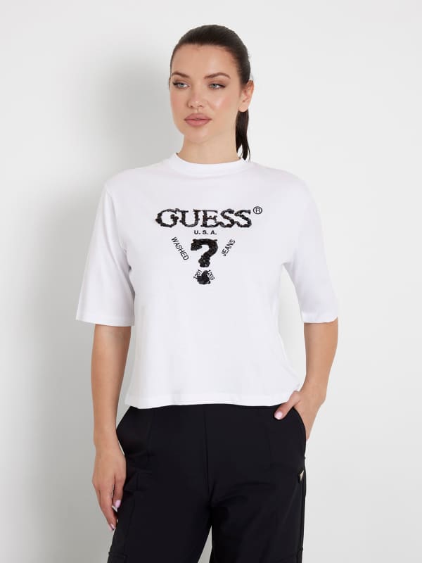 Majica kratkih rukava GUESS Sequins Front Logo T-Shirt Bijela | V4YI06I3Z14