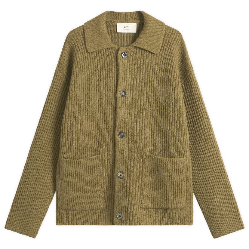 Džemper AMI Felted and Chunky Wool Ribbed Knit Cardigan, Size Large Zelena | H25HKC354-KN0112-298H25