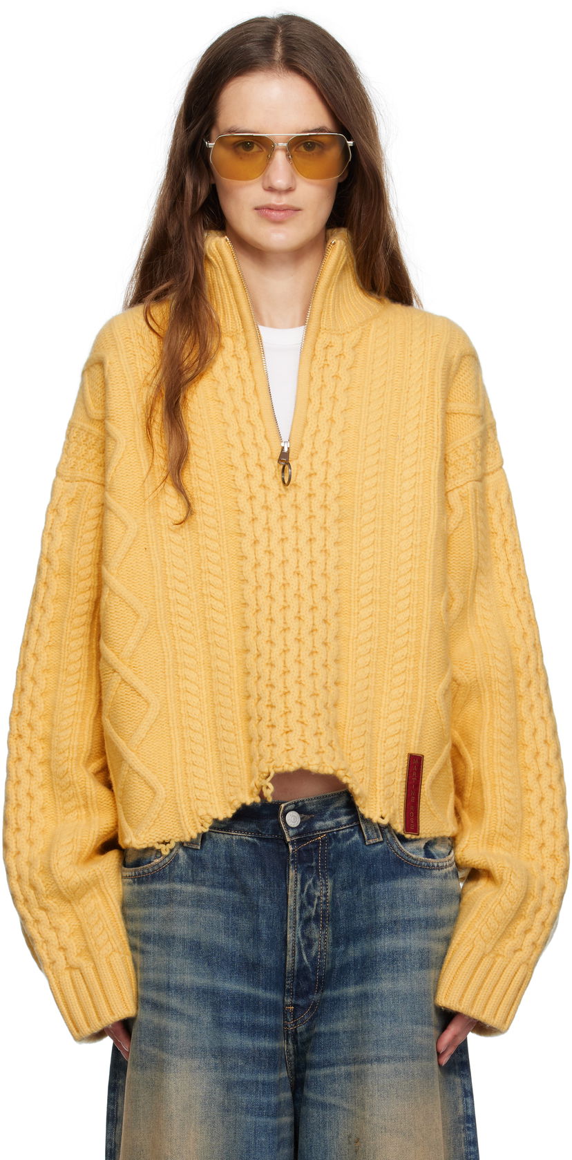 Džemper Martine Rose Martine Rose Cropped Cable Knit Half-Zip Sweater Žuta | 972YA18721