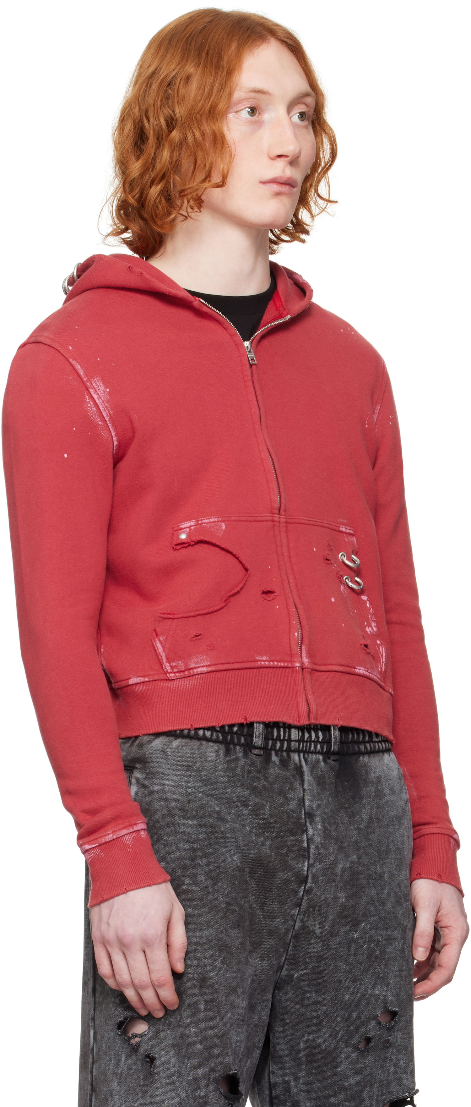 Dukserice We11done We11done Pierced Zip-Up Hoodie Crvena | WD-TJ0-25-821-U-RD, 1