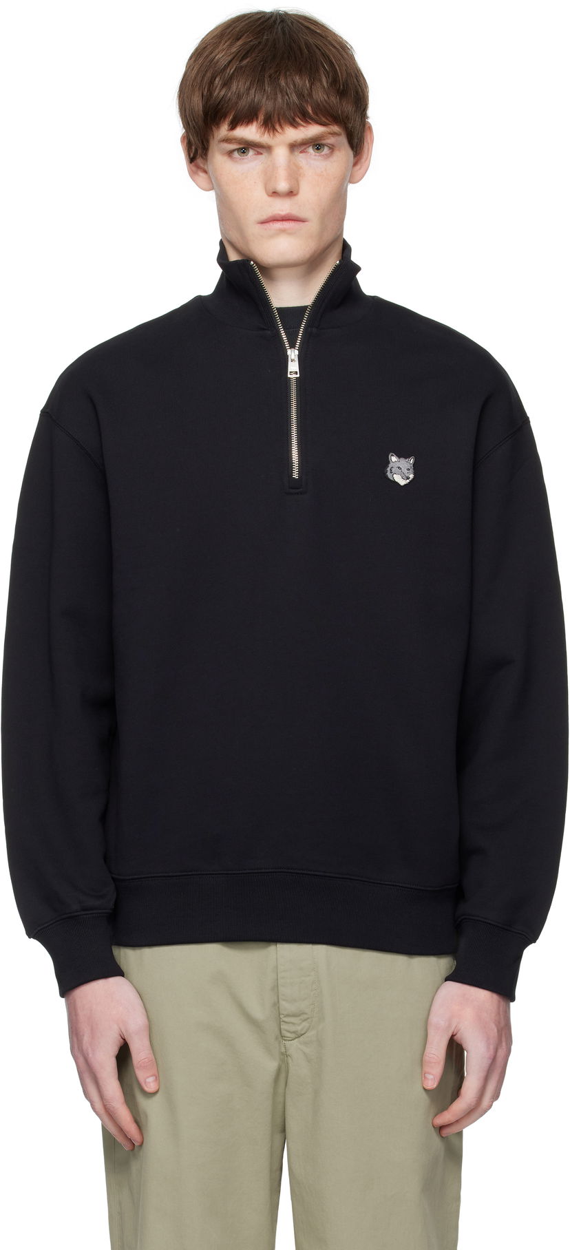 Dukserice MAISON KITSUNÉ Maison Kitsuné Fox Head Comfort Half Zip Sweatshirt Crna | PM00305KM0341