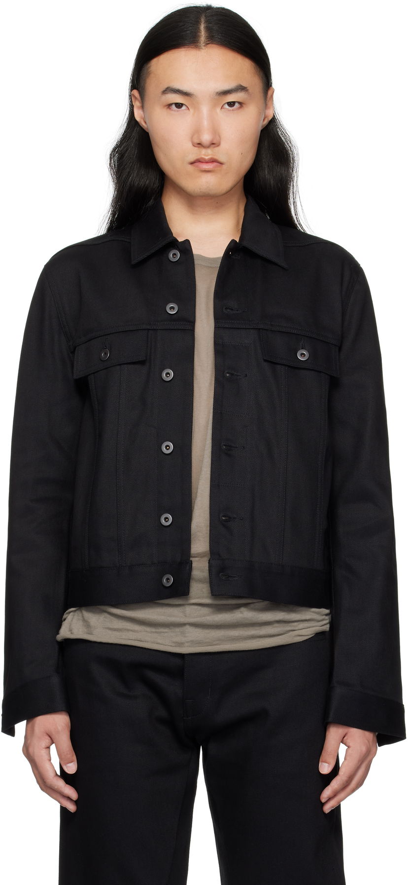 Jakna Rick Owens Rick Owens DRKSHDW Hollywood Trucker Denim Jacket Crna | DL01E6788 BLKJP