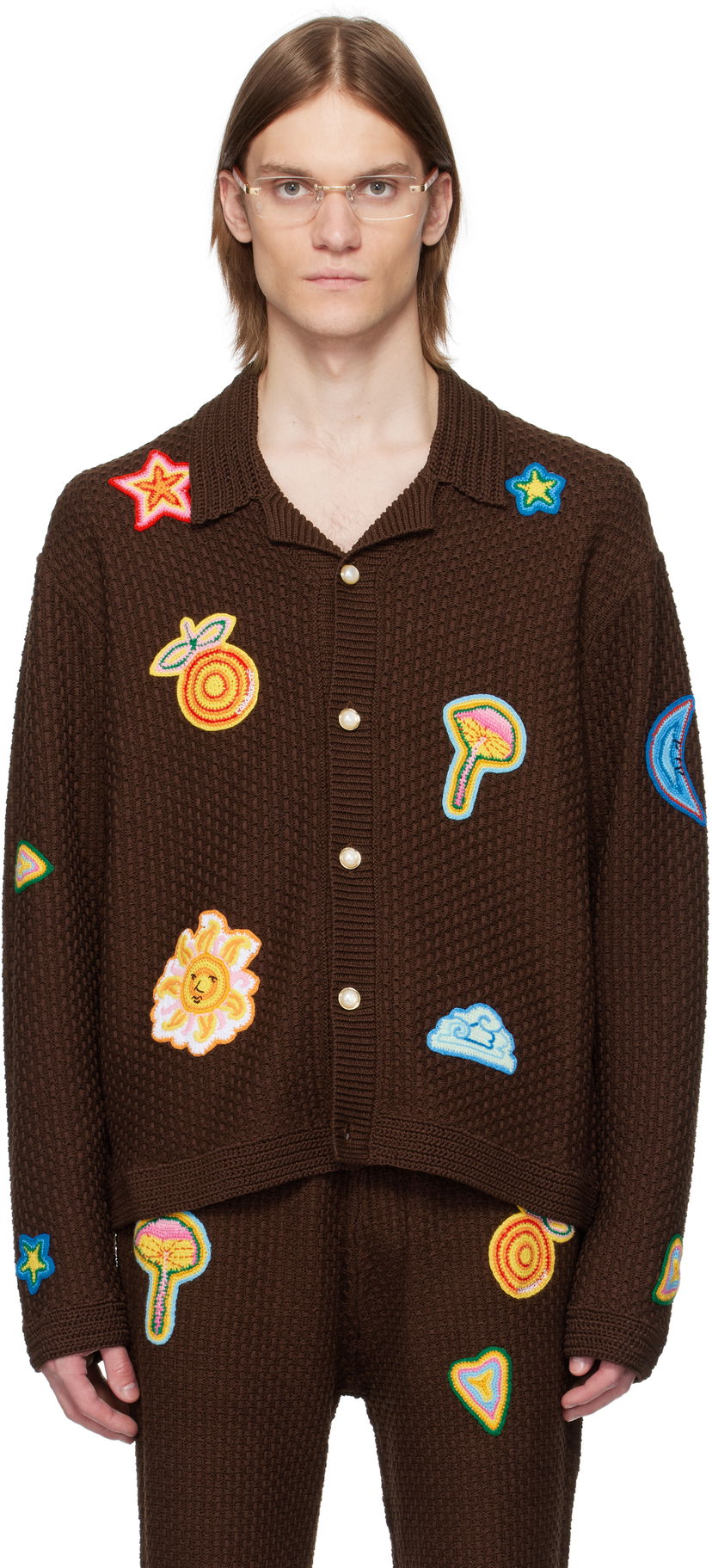 Džemper Casablanca Casablanca Crochet Motif Cardigan Smeđa | MS25-KW-912-01