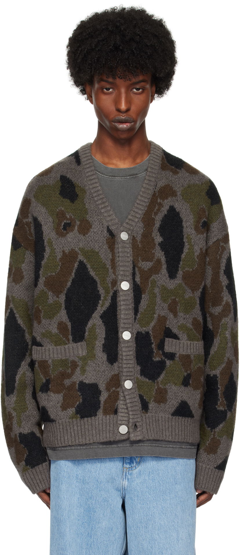 Džemper Carhartt WIP Camouflage Knit Cardigan Siva | I033914