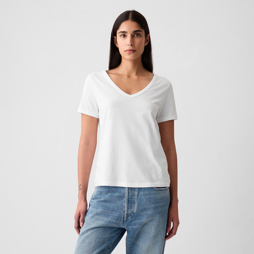 Majica kratkih rukava GAP T-shirt Shortsleeve Vneck Fresh White XS Bijela | 740140-02