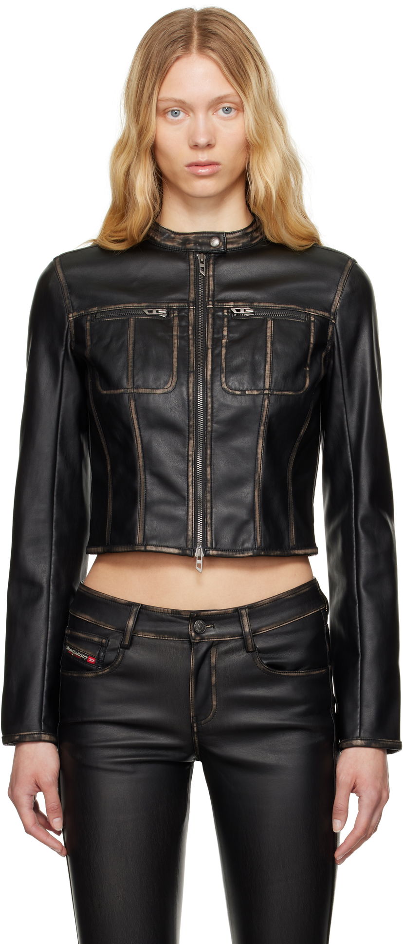 Jakna Diesel G-Lobe Faux-Leather Cropped Jacket Crna | A16660 0IKAR