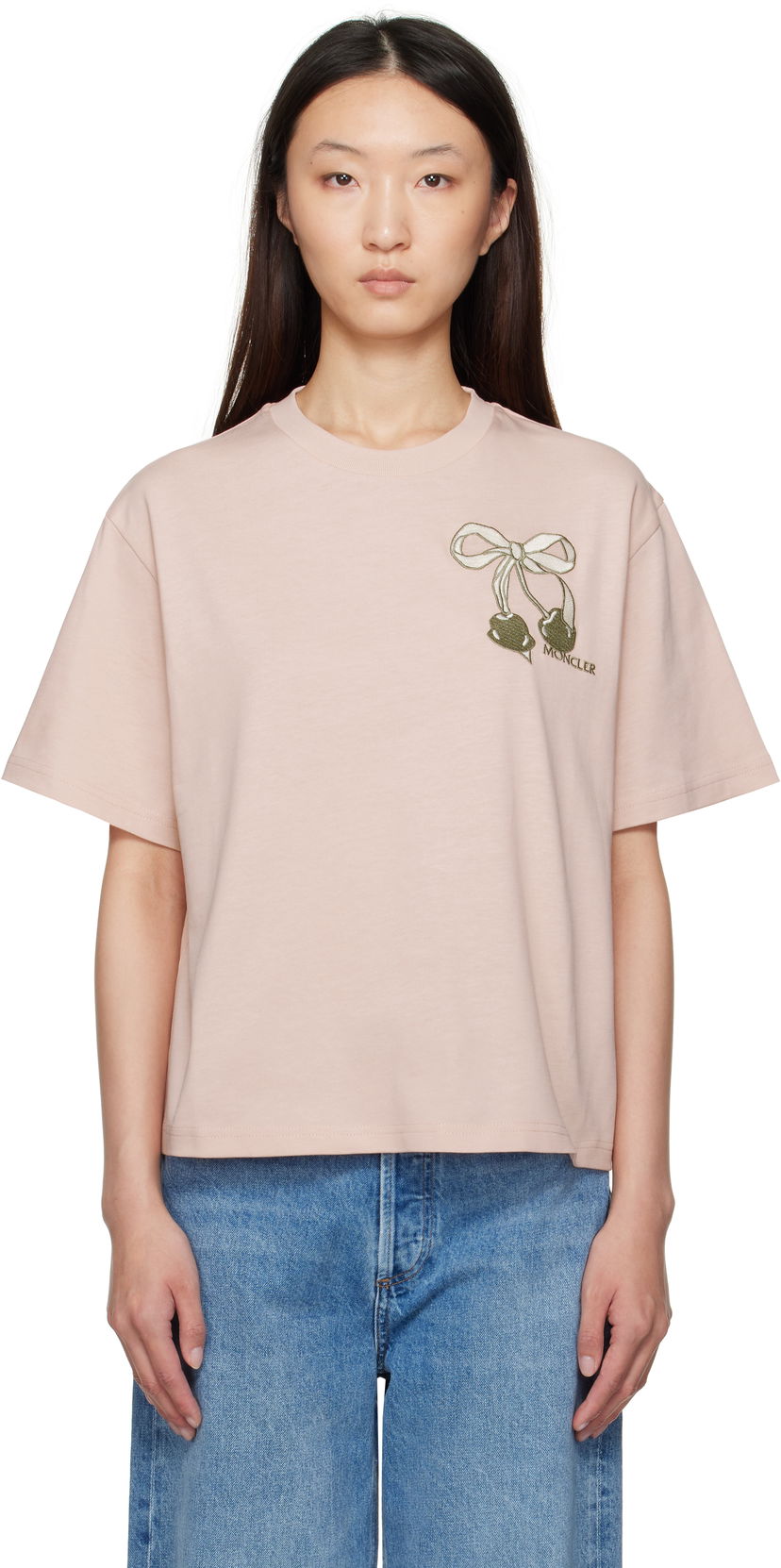 Majica kratkih rukava Moncler Moncler Embroidered Cherry Logo Cotton T-Shirt Ružičasta | K20938C0001189AUG