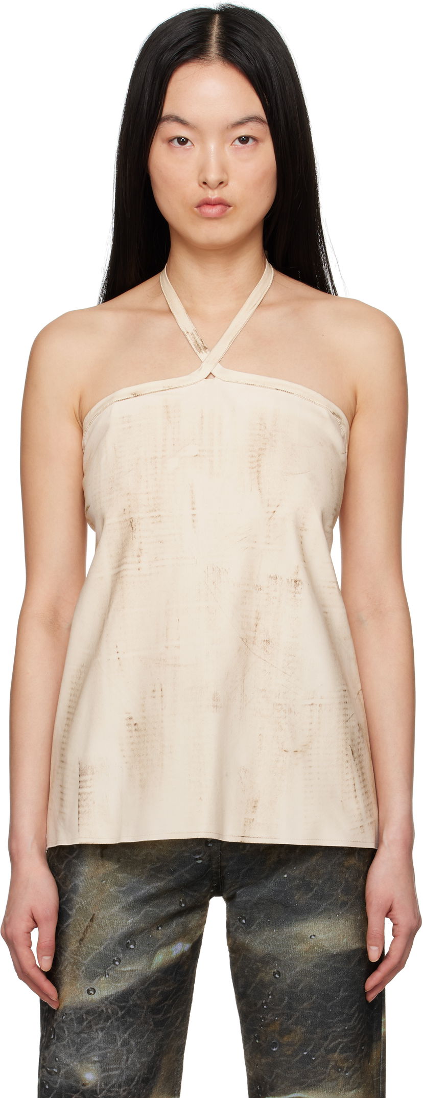 Majica bez rukava Serapis Serapis Tar-Painted Halter Top Bež | SS25_HT_3