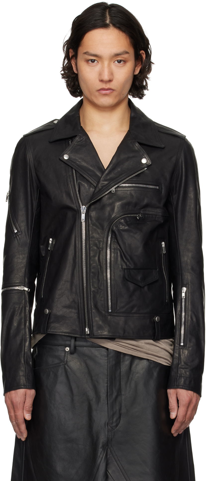 Jakna Rick Owens Rick Owens Hollywood Bauhaus Stooges Leather Jacket Crna | RU01E5765 LSU
