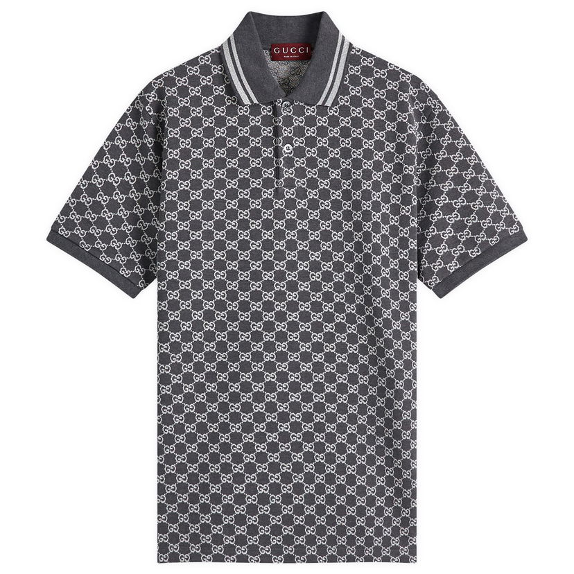 Polo majica Gucci Gucci GG Jacquard Cotton Piquet Polo Shirt, Size Large Siva | 815514-XJG5P-1165
