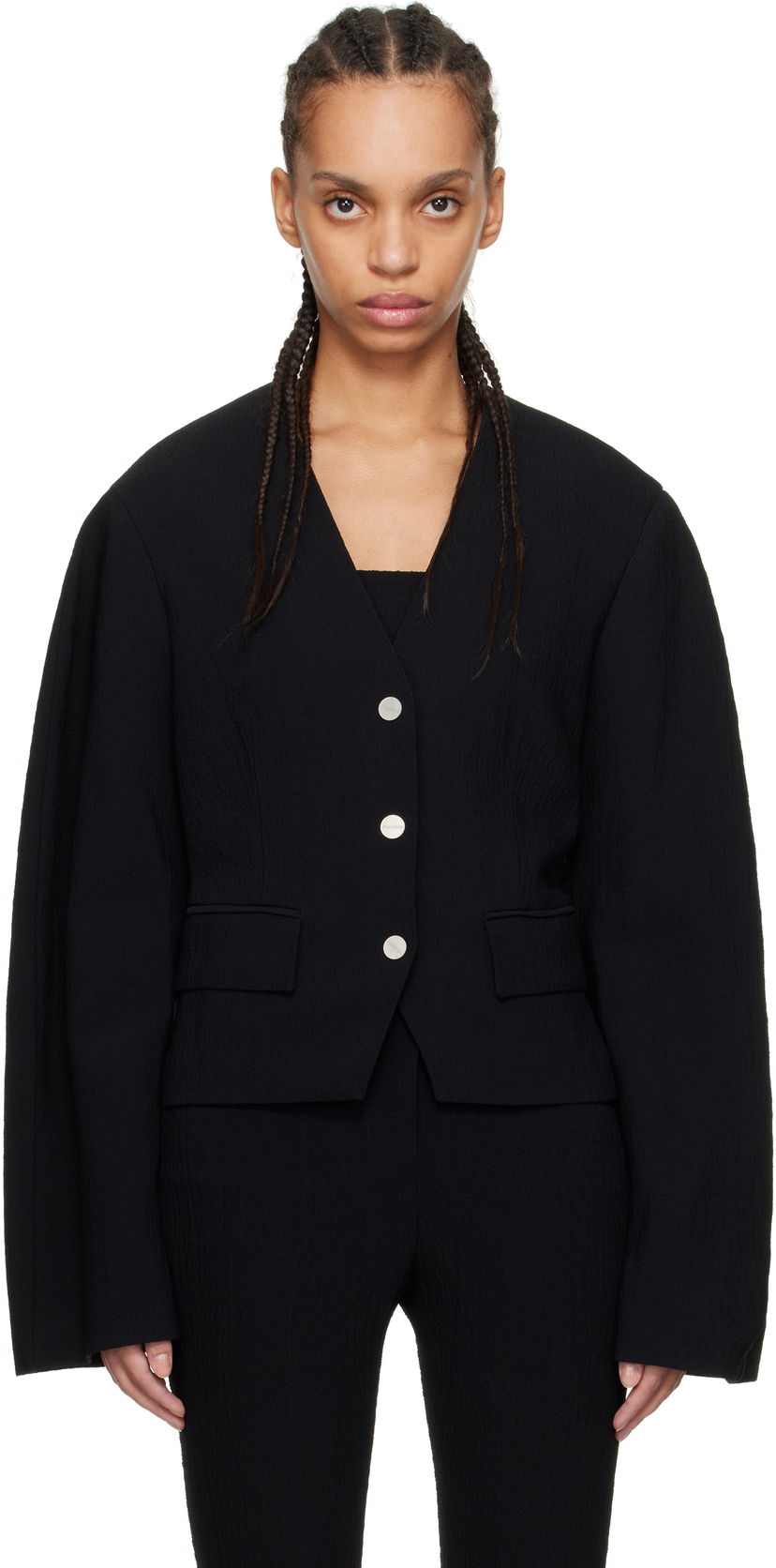 Jakna Nanushka Nanushka Kiyo Seersucker Blazer Crna | NW25RSOW19999