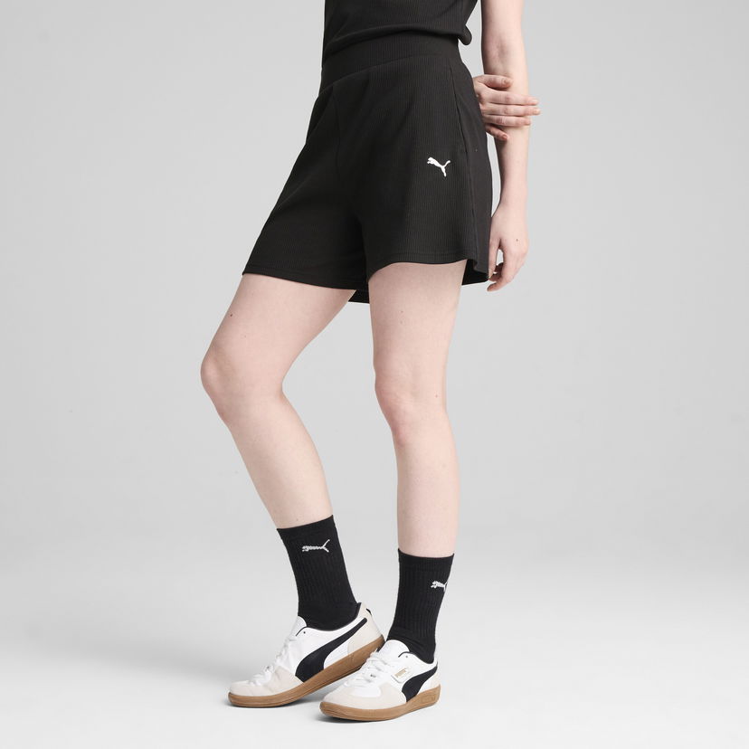Kratke hlače Puma ESS Elevated 5" High-Waisted Ribbed Shorts Crna | 685026_01