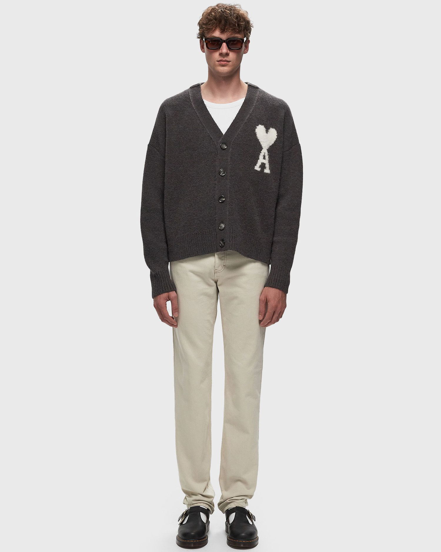 Džemper AMI Paris CARDIGAN DE COEUR ECRU Siva | UKC025.KN0032-061, 1