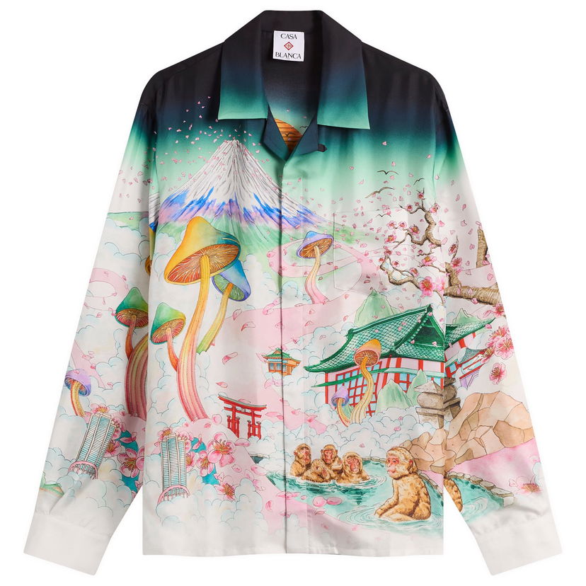 Košulja Casablanca Cuban Collar Long Sleeve Silk Twill Shirt, Size Large, Casablanca Višebojno | U-AW25-SH-006-03