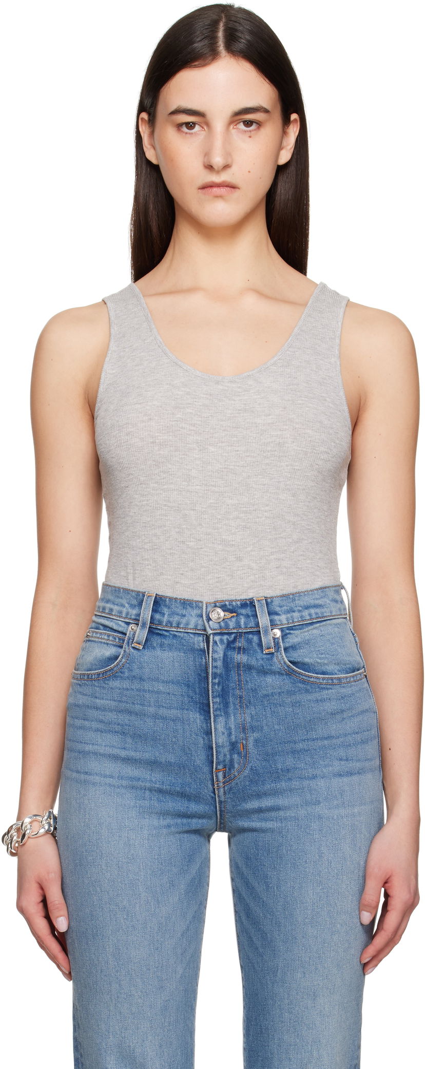 Majica bez rukava Anine Bing Anine Bing Ginny Scoop Neck Sleeveless Bodysuit Siva | A-08-10672-GRM5