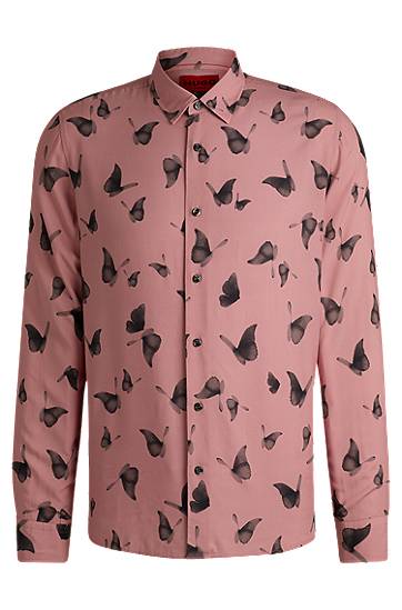 Košulja BOSS Regular Fit Butterfly Print Poplin Shirt Ružičasta | 50534247