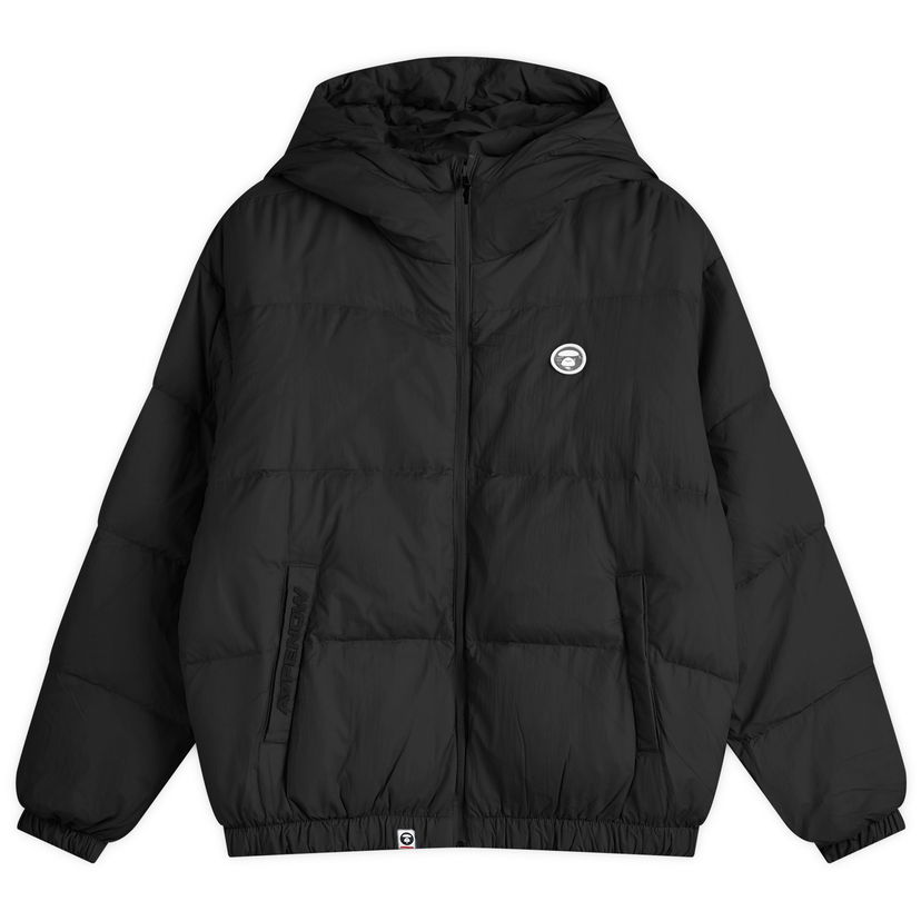 Pernata jakna AAPE by A Bathing Ape AAPE Now Camo Badge Hooded Down Jacket, Size Large Crna | AAPDNM7654XXNBKX