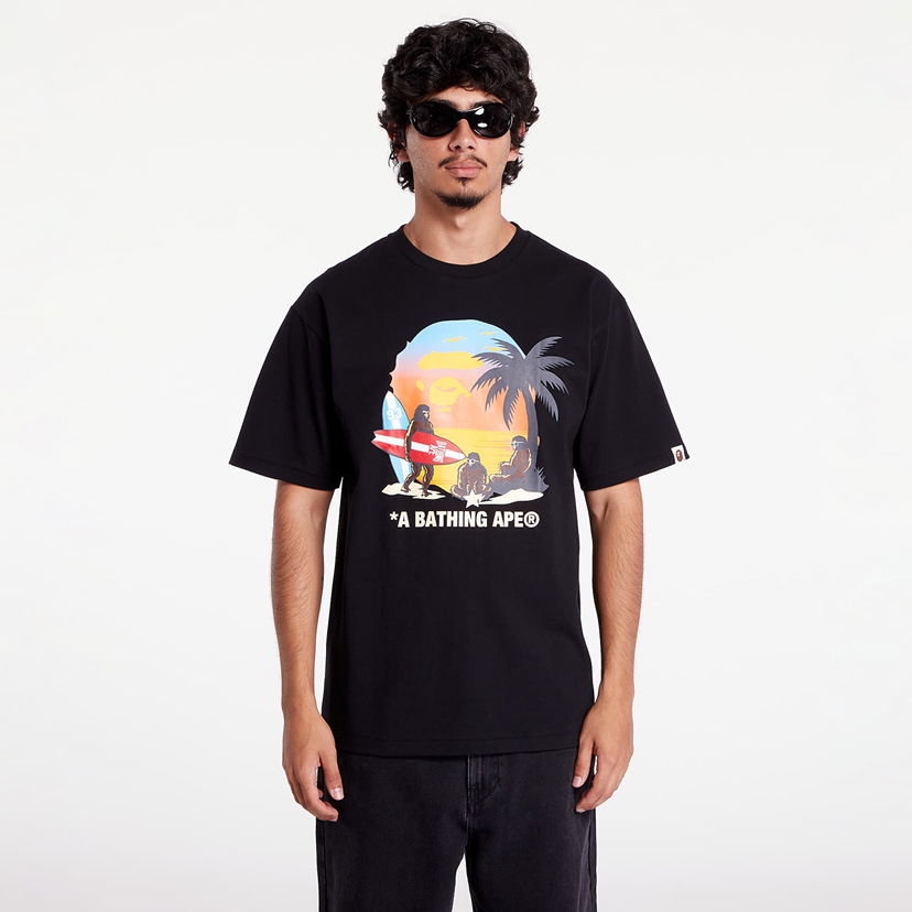 Majica kratkih rukava BAPE A BATHING APE Sunset Beach Ape Head Tee M Black Crna | 001TEK701003F BLK