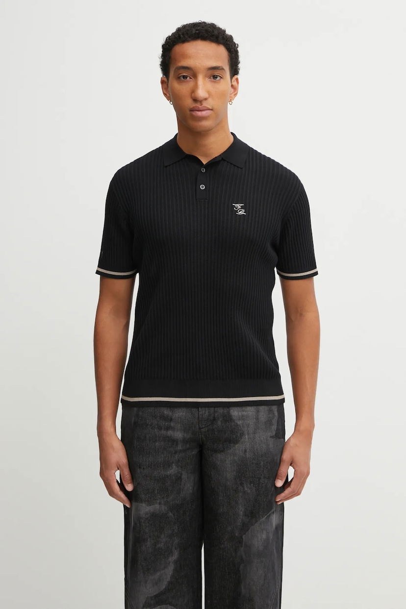 Polo majica Filling Pieces Cotton Fine Knit Polo Crna | 422570500127