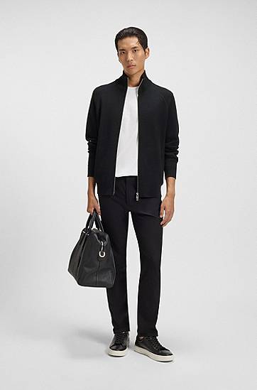Džemper BOSS Zip-up cardigan in cotton and virgin wool Crna | 50543150, 1