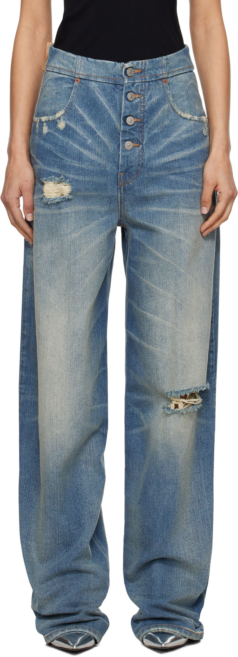 Jeans Maison Margiela MM6 Maison Margiela Distressed Five-Pocket Jeans Plava | S52LA0241 M30016